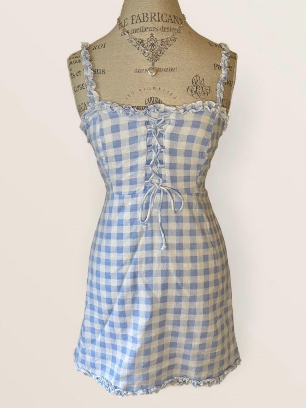 Urban Outfitters Light Blue and White Gingham Mini Dress